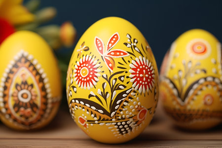 Easter Eggs on the yellow backgroundの素材