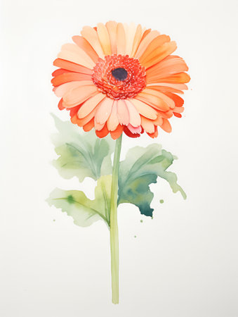 Gerbera watercolor illustration. For greeting cards, printing and other design projectsの素材