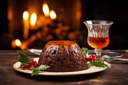 Traditional British Christmas pudding (plum pudding). 'We Wish You a Merry Christmas'の素材