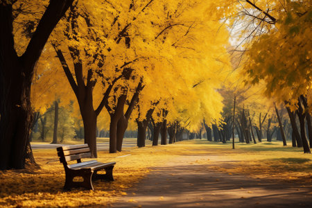 Wonderful autumn, yellow trees, leaves, landscape in large parkの素材