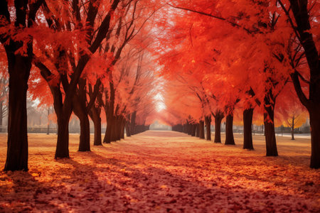 Wonderful autumn, red and yellow trees, leaves, landscape in large parkの素材