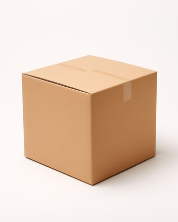 Carton box isolated on white background. Brown cardboard delivery box with copy space.の素材