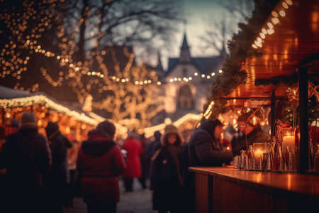 Christmas market and happy people, Christmas party, light bokehの素材