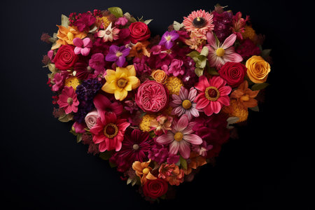 A heart made of flowers. Valentine's Day, the concept of love. Greeting cardの素材