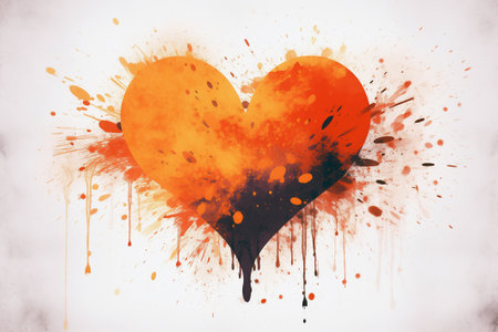 Watercolor heart drawn by a brush, valentines cardの素材