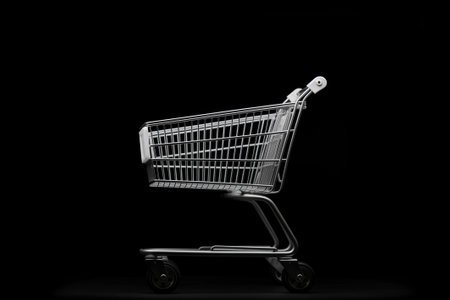 Shopping cart, decorative icon isolated on black backgroundの素材