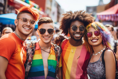 LGBTQ community of Diverse young friends on gay pride festivalの素材