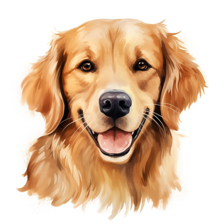 Dog golden retriever, watercolor painting. Adorable puppy animal isolated on white background. Cute dog portraitの素材