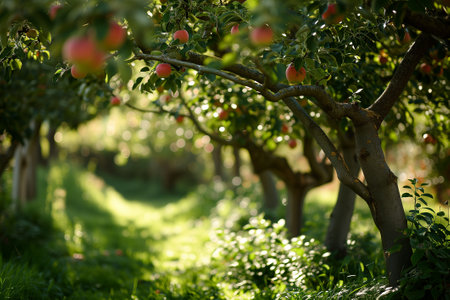 Apple tree garden. National apple day. Ripe apple harvestの素材