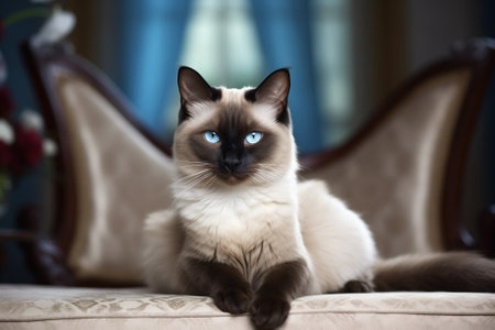 Siamese cat, home interior, living room backgroundの素材