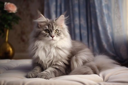 Cute cat in home interior, living room backgroundの素材