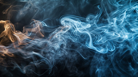 Smoke rings in a dynamic and captivating composition, dark background with copy spaceの素材