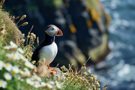 Atlantic Puffin (Fratercula arctica) at the cliffsの素材