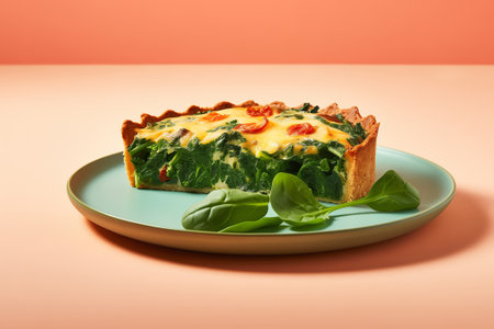 Spinach tart with trendy colorful backgroundの素材