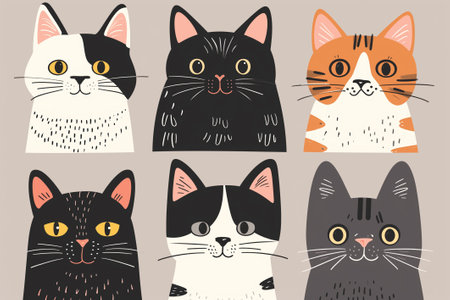 Set of cute different cats. Vector isolated doodle illustration cartoon styleの素材