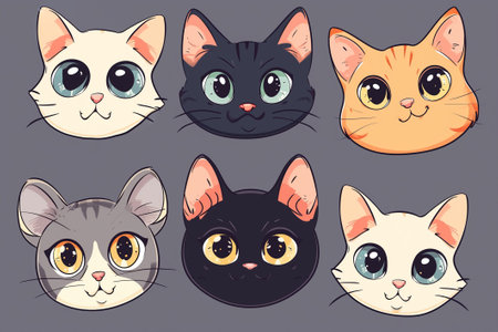 Set of cute different cats. Vector isolated doodle illustration cartoon styleの素材