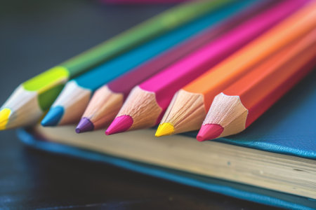 Color pencils with stack bookの素材