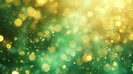 Abstract blur bokeh banner background. Gold bokeh on defocused emerald green backgroundの素材