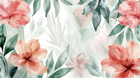 Beautiful watercolor plants, leaves and flowers. For elegant modern greeting cards, congratulations, wrapping paper, wallpaper fabric print, greeting cards. Muted colors, boho styleの素材