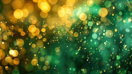 Abstract blur bokeh banner background. Gold bokeh on defocused emerald green backgroundの素材