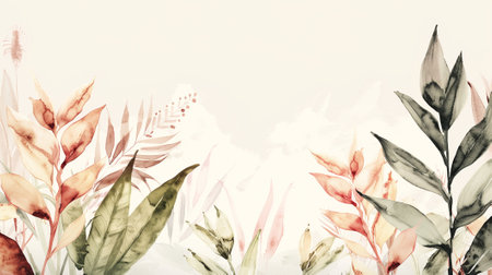 Beautiful watercolor plants, leaves and flowers for elegant modern greeting cardsの素材