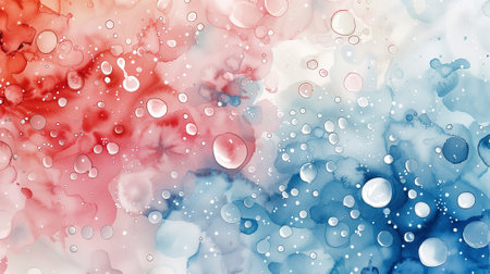 Red, blue and white watercolor abstract background with round dropsの素材