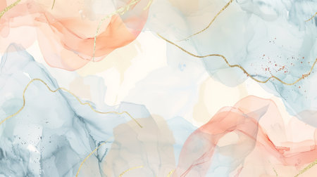 Watercolor art background vector. Wallpaper design with paint brush and gold line art. Earth tone blue, pink, ivory, beige watercolor Illustration for prints, wall art, cover and invitation cardsの素材