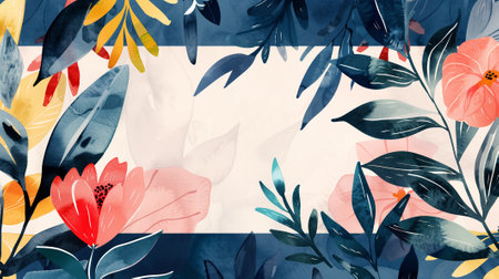 Flower and botanical leaves. Organic shapes, watercolor. Background for banner, poster, webの素材