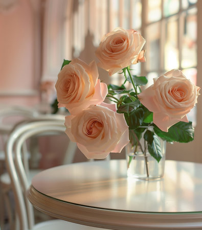 A inside cafe boutique in pastel soft peach colorsの素材