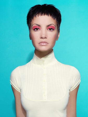 Fashion portrait of elegant lady on bright backgroundの写真素材