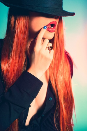 Fashion portrait of sexy woman in Hatの写真素材