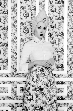 Fashion art photo elegant lady on floral backgroundの写真素材