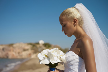 Fashion art photo of young beautiful bride. Weddingの写真素材