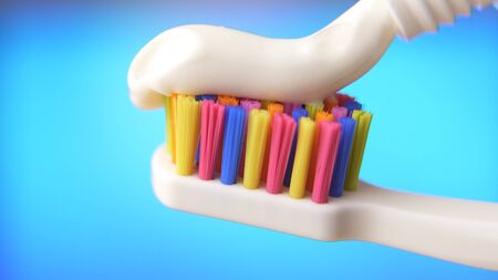 Toothbrush paste on toothbrush close upの写真素材