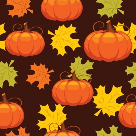seamless pattern of autumn leaves and pumpkinsのイラスト素材