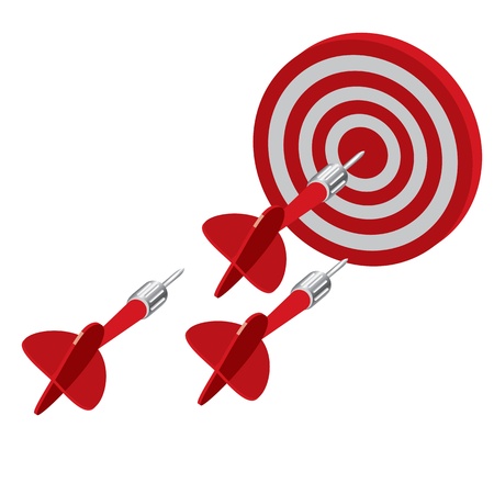 Dart on target, vector illustration, isolated on a white backgroundのイラスト素材