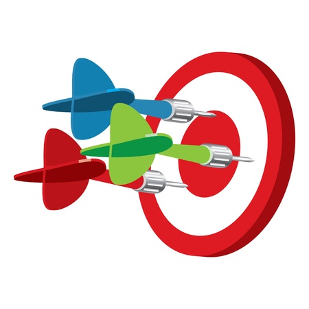 Dart on target, vector illustration, isolated on a white backgroundのイラスト素材