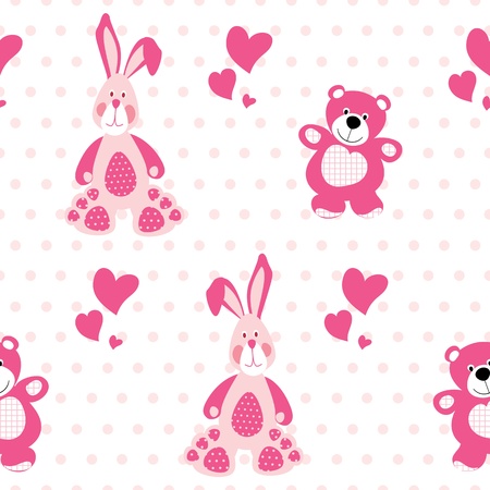 Seamless pattern with teddy bear and a rabbitのイラスト素材