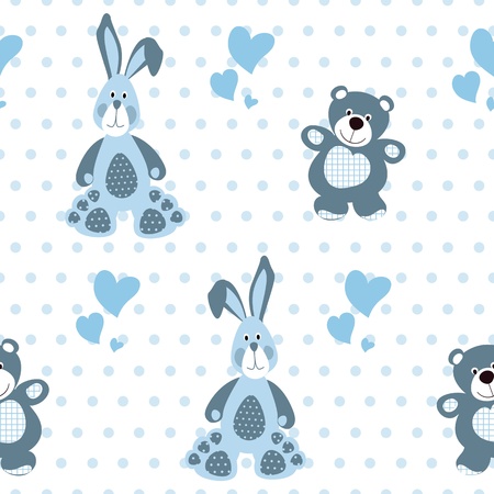Seamless pattern with teddy bear and a rabbitのイラスト素材