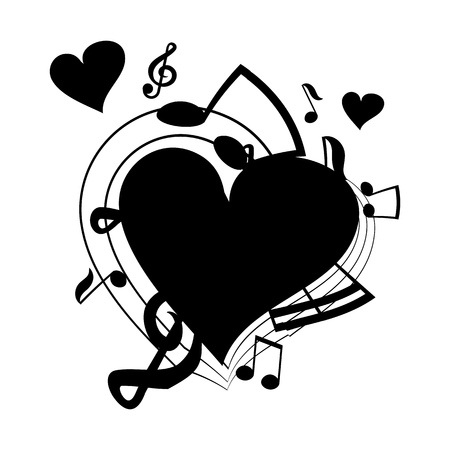 vector illustration of heart, musical notesのイラスト素材