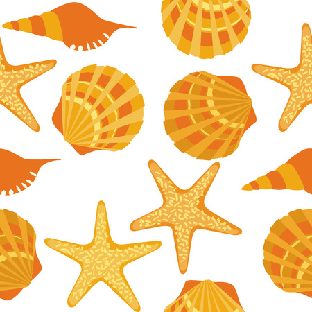 vector seamless pattern, shells, starfishのイラスト素材