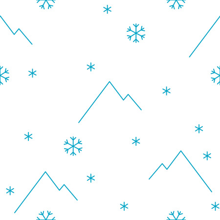 vector seamless pattern winter, mountains and snowflakesのイラスト素材