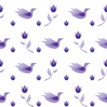 vector seamless pattern abstract flowers, birdsのイラスト素材