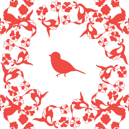 vector illustration background flowers and birdsのイラスト素材