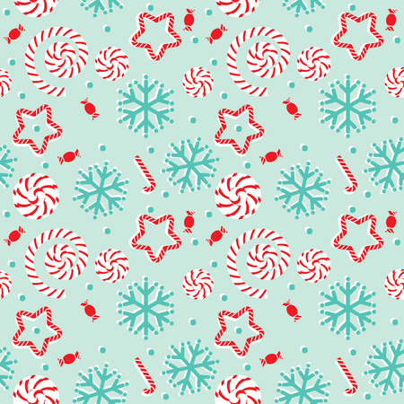 vector seamless Christmas pattern with snowflakes and candy