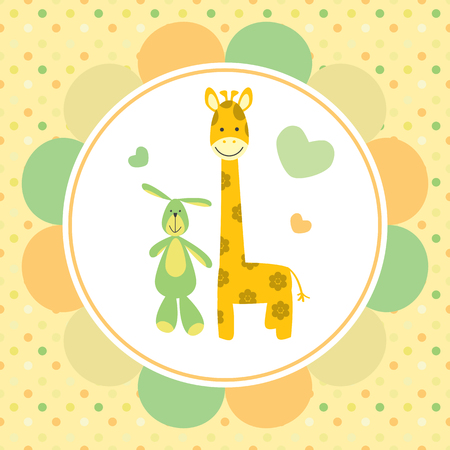 vector baby card with a bunny and giraffeのイラスト素材