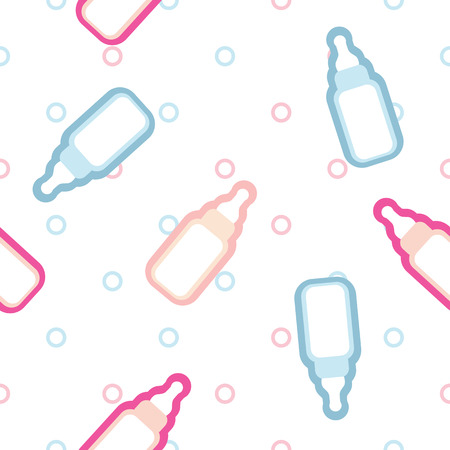 Baby bottle vector seamless background pattern.