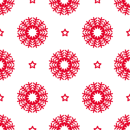 vector abstract christmas pattern with snowflakes and stars, red and white colorのイラスト素材
