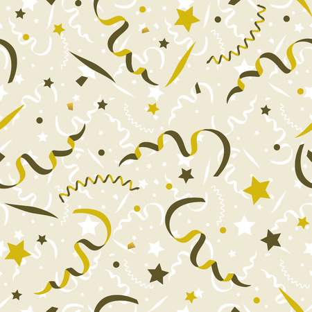 vector seamless festive pattern, stars and confetti, golden colorのイラスト素材