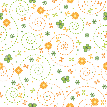 seamless pattern with curls, butterflies, flowers Vector illustration.のイラスト素材